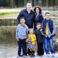 Happy Mormon family,mom, dad, and four kids